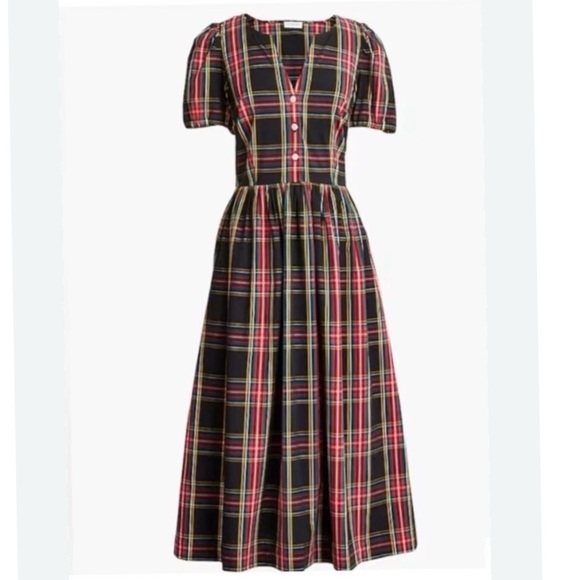 J. Crew Stewert Tartan Puff Sleeved Midi Dress - Picture 10 of 10